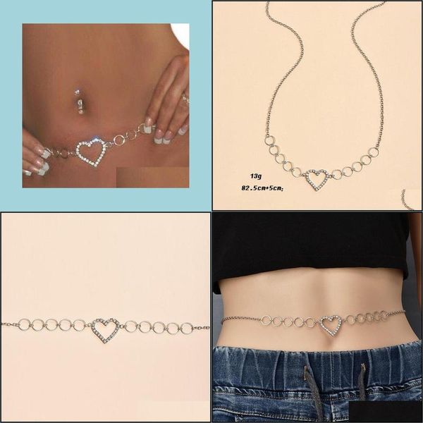 

belly chains women fashion rhinestone heart waist chain belt jewelry crystal belly body party jewelrys drop delivery 2022 dhbnh, Silver