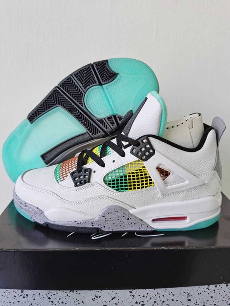 

shoes 4 wmns rasta white university red lucid green black men women sports sneakers 4s leather