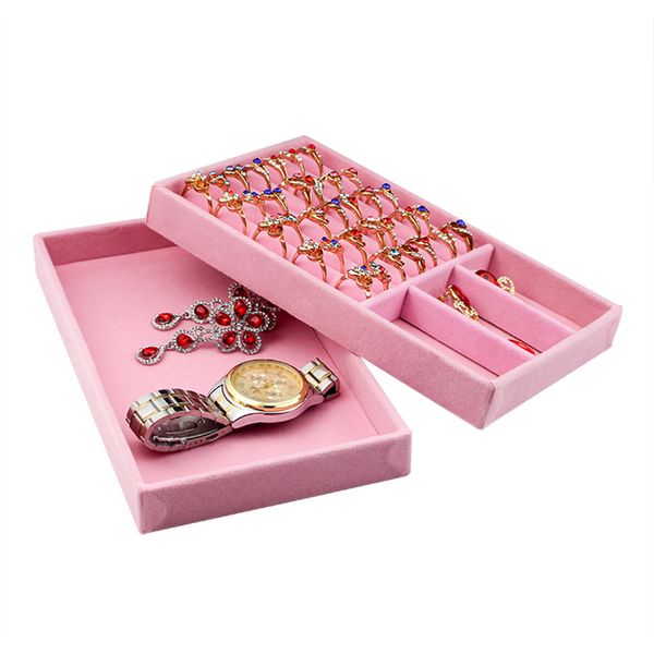 

pink velvet suede ring earrings organizer ear studs jewelry display stand holder rack showcase plate fashion jewelry storage box