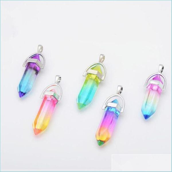 

charms colorf glass hexagon prism charms rainbow pendant for necklace jewelry making women men wholesale drop delivery 2022 findings dhbho, Bronze;silver