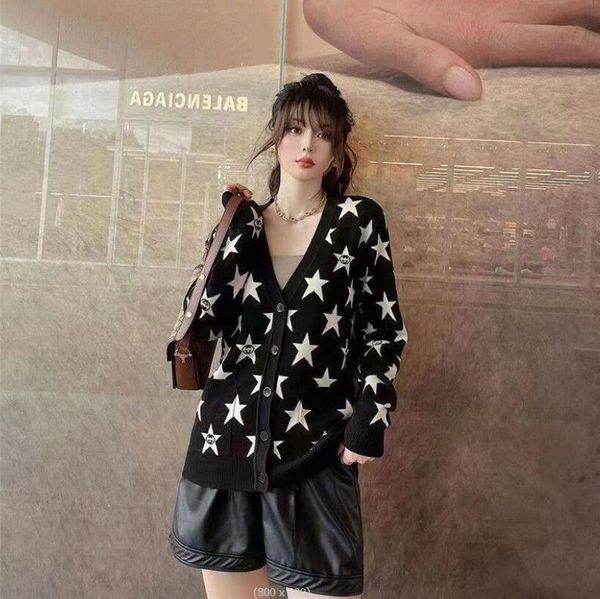 

women's sweater 2022gg autumn new style letter designer brand contrast round neck wool knitting cardigan women's coat, White;black