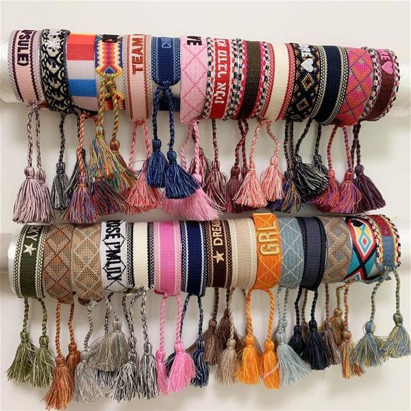 

luxury style rope material woven bracelet with sewing words and tassel hand strap brand jewelry for women gift304p1965, Black