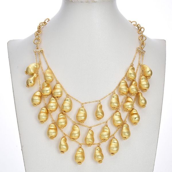 

3 rows gold plated brushed teardrop beads multi-circle necklace chain necklace pendant handmade for women, Silver