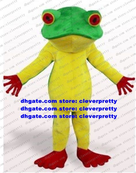 

green yellow frog rana mascot costume mascotte cartoon character outfit suit high street mall conference p no.94, Red;yellow