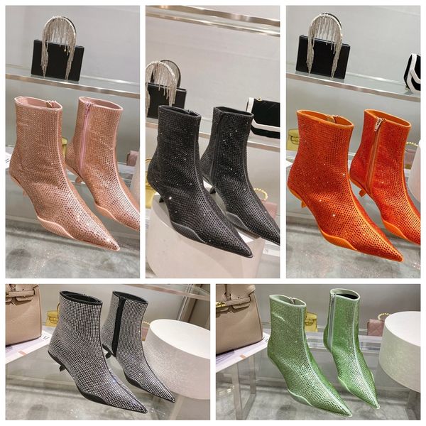

colorful diamond cat heel high heels boots pleated ankle boot pumps womens shiny leather diamond designer pointed toes stiletto fashion shoe, Black