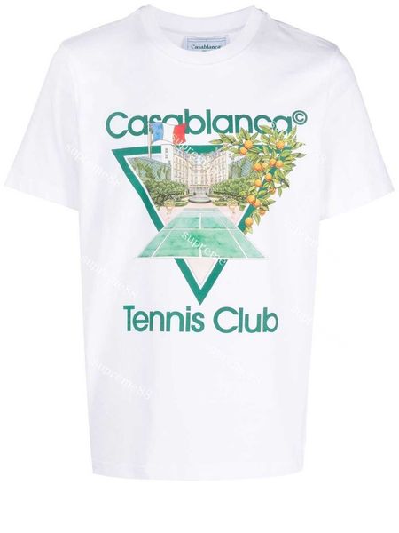 

casablanca 23ss tennis club t shirts men designer court floral sicilian tee couple hawaiian short sleeve t-shirt polo, White;black