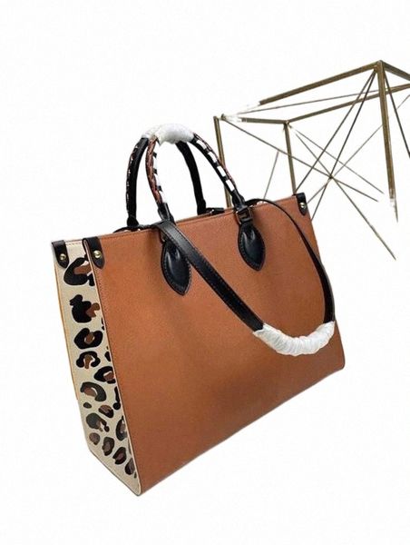 

women vintage leather shoulder bags onthego handbags leopard splicing crossbody messenger bag designers handbag casual tote purse m58521 i1n