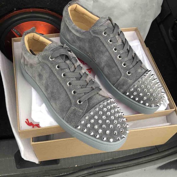

red-bottoms boot christians men's spikes shoes red sneaker low cut junior spiked louisflat orlato grey suede leathers sliver rivets to, Black