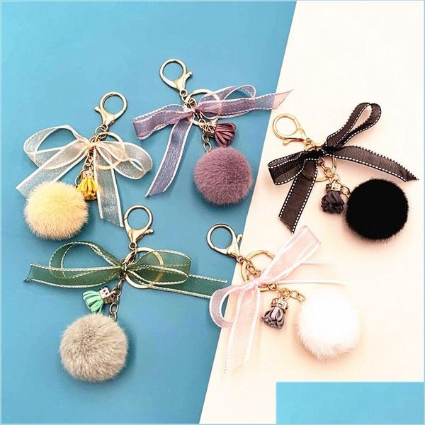 

keychains lanyards soft pom fluffy plush charm ball tassel keychains colorf faux fur keychain for women drop delivery 2021 fashion dhrcn, Silver