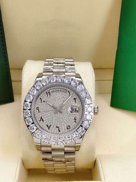 

fashion diamond bezel men's automatic mechanical wristwatches silver stainless steel man watch 44mm sports designer water2006, Slivery;brown