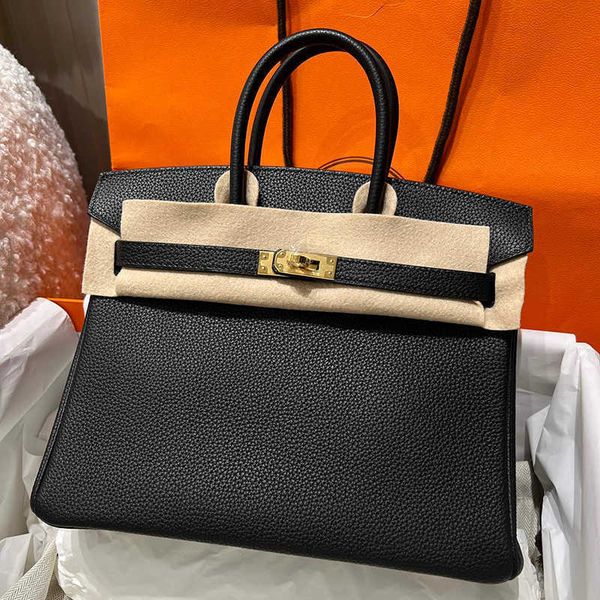 

designers handbags herme birkin bags handmade togo leather bk black banquet gold button women's lychee pattern handbag 25 large capacit
