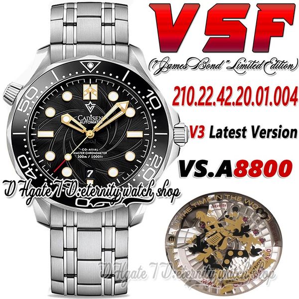 

v3 diver 300m james bond 007 mens watch sv210.22.42.20.01.004 vsf8800 automatic ceramics bezel black texture dial steel bracelet orbis non s, Slivery;brown