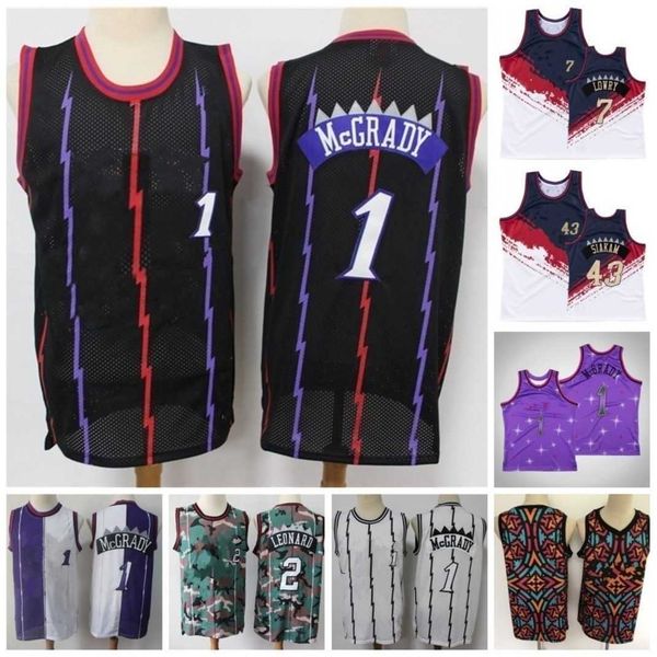 

vintage stitched jersey mens 1 mcgrady 2 leonard 7 lowry 43 siakam stitched mesh basketball, Black;red