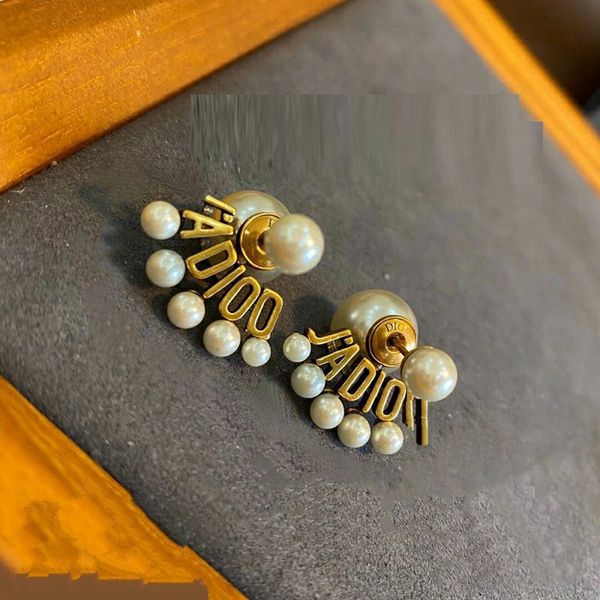 

simple 18k gold plated 925 silver luxury brand designers letters stud geometric famous women round crystal rhinestone pearl ear earring wedd, Golden;silver