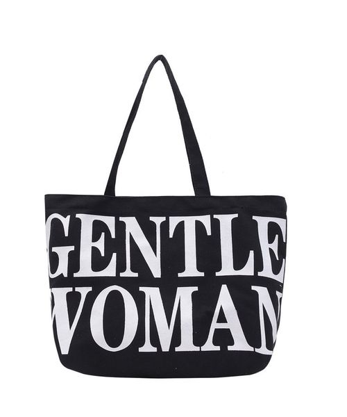 

3pcs stuff sacks women canvas letter prints large capacity open handbag white black
