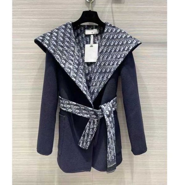 

luxury womens woolen coat d designer jacket winter wool windbreaker embroidered cardigan coats women warm double-faced long hooded jacket, Black