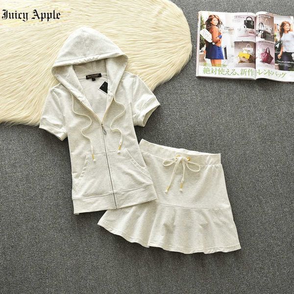 

juicy apple women's tracksuits skirt designer short skirt summer short sleeve hoodies solid casual jacket overskirt skirt set two piece, Gray