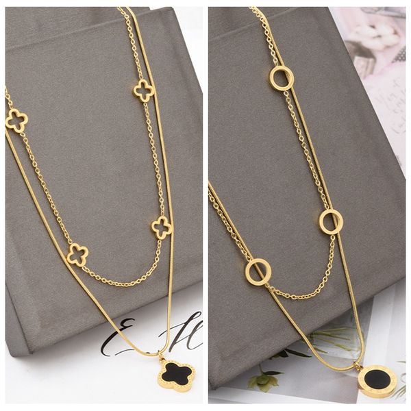 

good lucky double layered clover pendant necklace for women gift, Silver