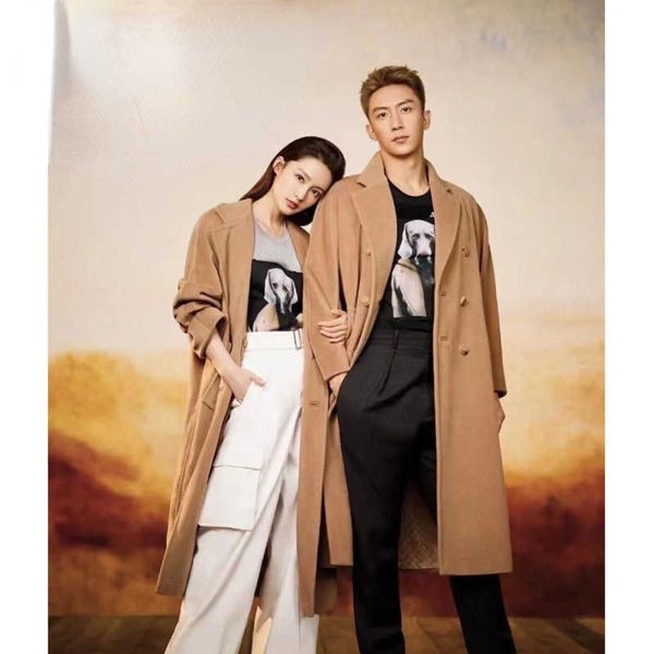 

max designer woolen coat women large lapel lace up wool jacket long windbreaker fashionable plush coats, Black