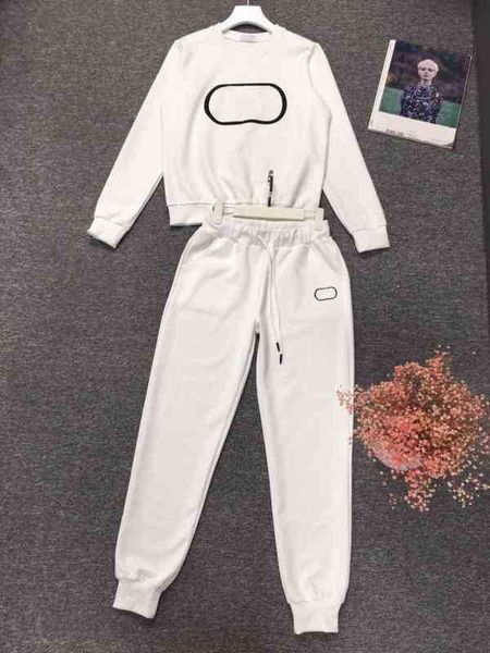 

womens two piece pants fashion logo print long sleeve sweatshirts hoodie with branded drawstring trousers 2 piece sets luxury designer track, White