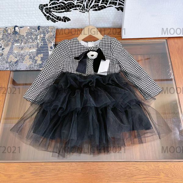 

2022 black dr girls princess autumn dresses brand designer fashion girl mesh splicing dress knitted wollen soft skirt multi-layer net yarn p, Red;yellow