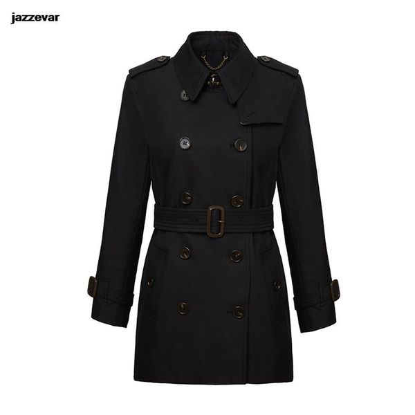 

spring/autumn womens trench coat short khaki double breasted classic business female outerwear with belt designer fashion windbreaker, Tan;black