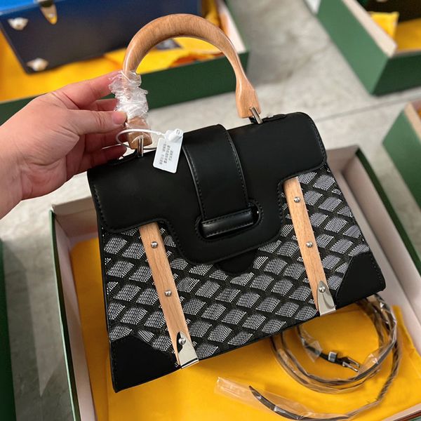 

wooden handle handbag shoulder bag flap crossbody bags genuine leather fashion full letter print removable shoulder strap silver hardware cl
