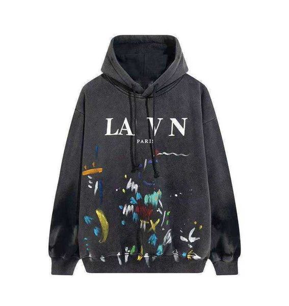 

popular brand designer hoodies autumn speckle tie dye graffiti print men's and women's loose hooded pullover grey, Black