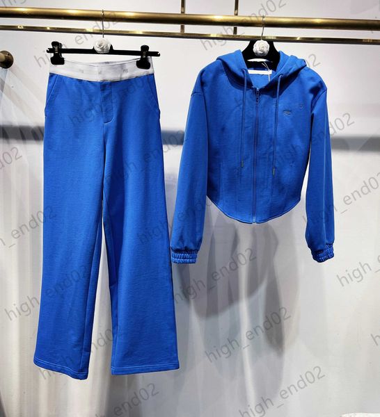 

tracksuites womens two piece pants chest heavy embroidery zipper hoodie arc design pull up waist line wide leg pant modify leg shape designe, White