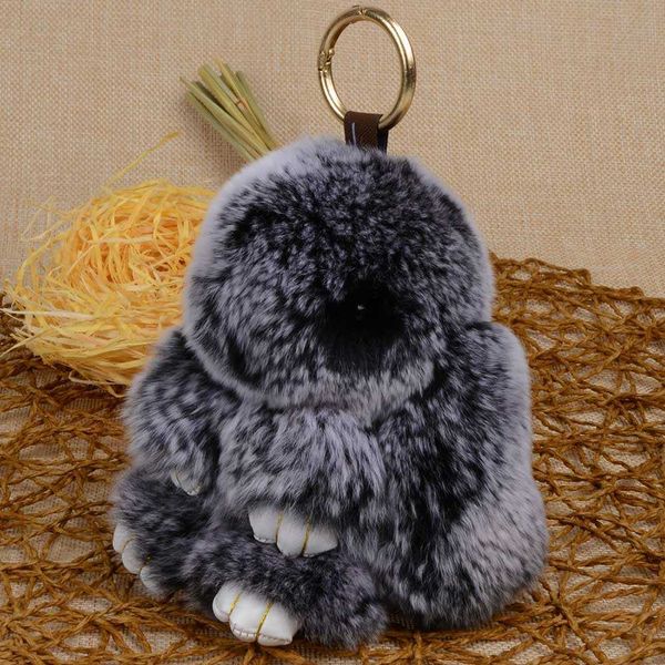 

keychains lfpu genuine bunny pendant real rex rabbit fur fluffy toy doll bag car charm key ring jewelry for women g221026, Silver