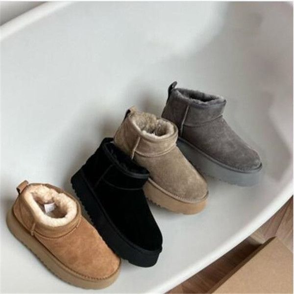 

2022 women classic mini platform boot ultra matte fur snow boots suede wool blend comfort winter designer ankle booties size 35-40, Black