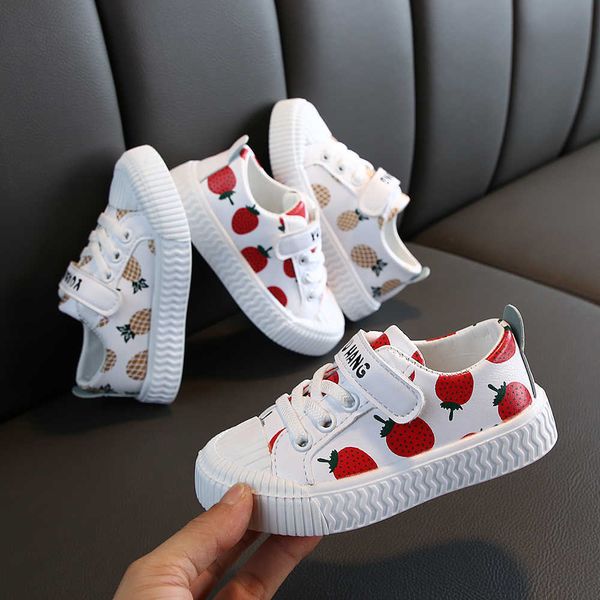 

flat shoes pineapple strawberry spring and autumn new soft bottom girls children dents casual non-slip pu leather sports l221012, Black;grey