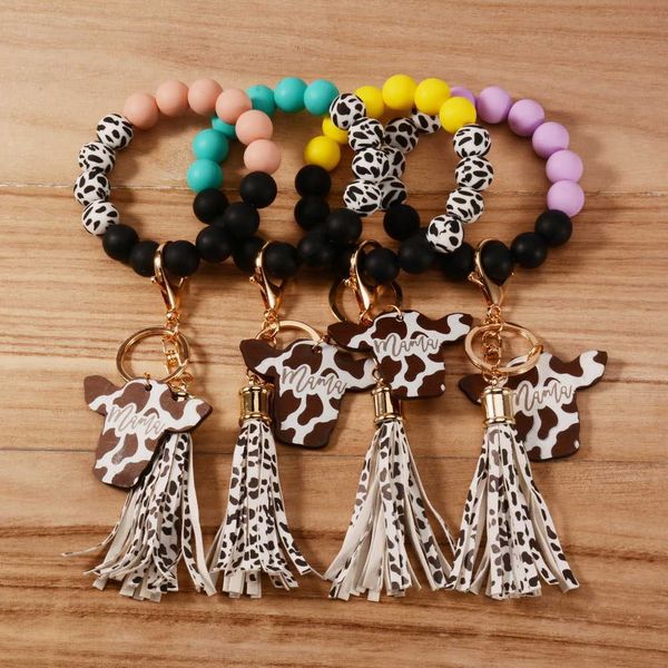 

keychains cursive cow keychain initial mama wristlet bangle key ring sil keyring custom gift for her charm jewelry g221026, Silver