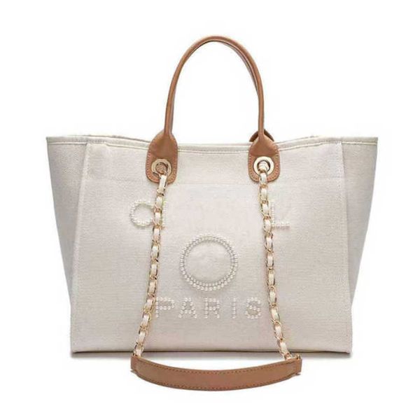 

classic luxury women's evening bags brand ch handbags pearl tote canvas beach bag designers female portable shoulder large capacity big, Black;red