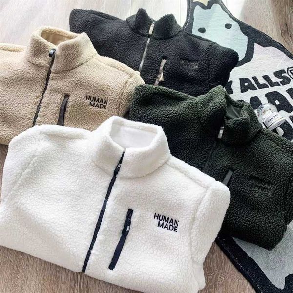 

men and womens jackets polar fleece lamb wool human made embroidered letters love retro zipper jacket coat, Black;brown
