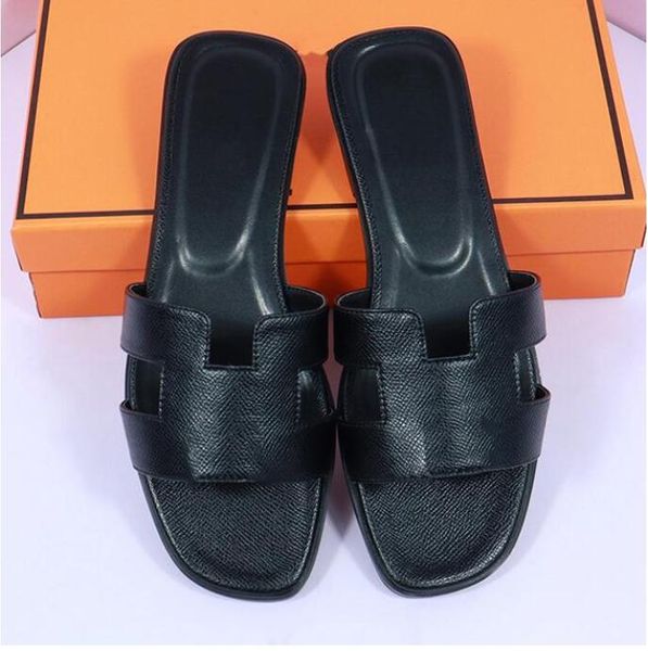 

beach sandals slippers lady slides women shoes famous brand classic flat heel summer designer fashion flops leather l bath ladies large size, Black