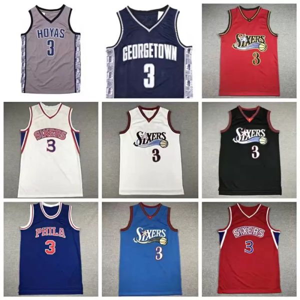 

mitchell and ness retro allen 3 iverson jersey 76erss vintage basketball jerseys college shirt, Black