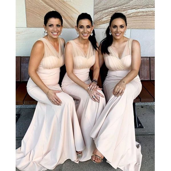 

2023 blush bridesmaid dresses v neck straps mermaid floor length beach wedding guest gowns custom made plus size formal occasion wear, White;pink