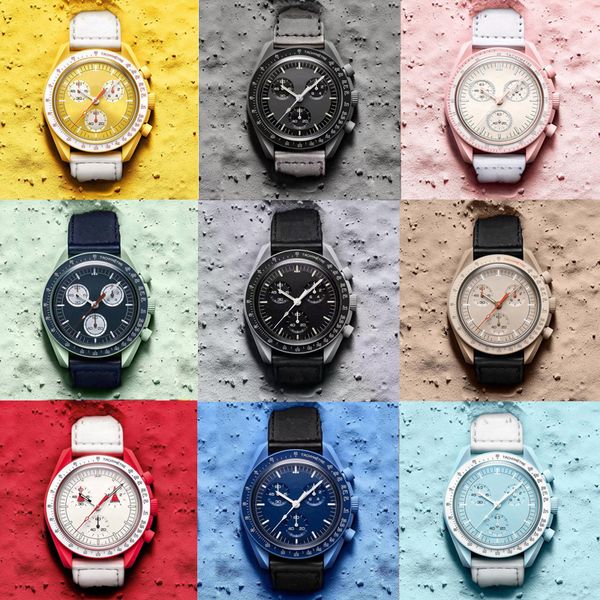 

moon mens watch automatic quartz chronograph bioceramic planet watch men ladies waterproof watches leather strap wristwatches watchs with bo, Slivery;brown