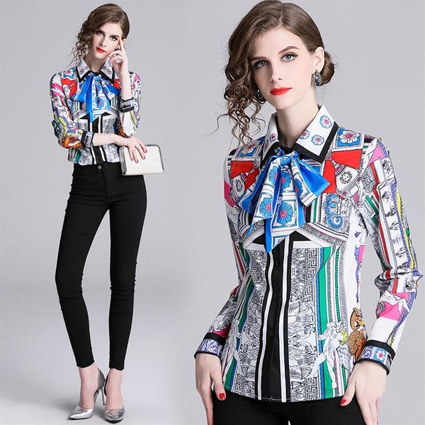 

fall spring runway floral print blouses 2021 women's vintage lantern sleeve lapel button shirt office elegant lady slim 242u, White