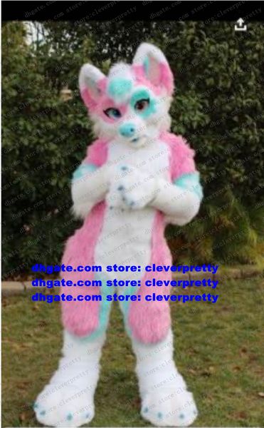 

pink long fur furry fox mascot costume wolf husky dog fursuit cartoon character outfit suit ceremonial event fandango dancing party zz7597, Red;yellow