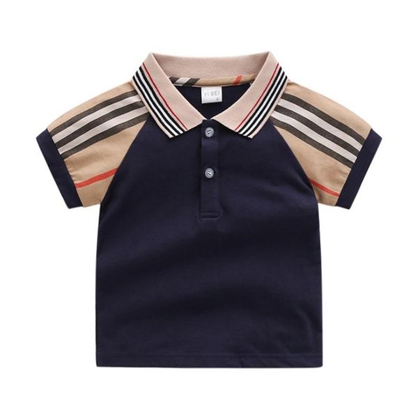 

2021 new summer baby boys t-shirts kids cotton short sleeve t-shirt children turn-down collar tee child shirt2700, Blue