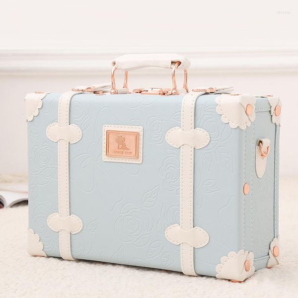 

suitcases vintage floral pu rolling luggage sets 13"inch women cute trolley suitcase travel bag carry ons with universal wheels