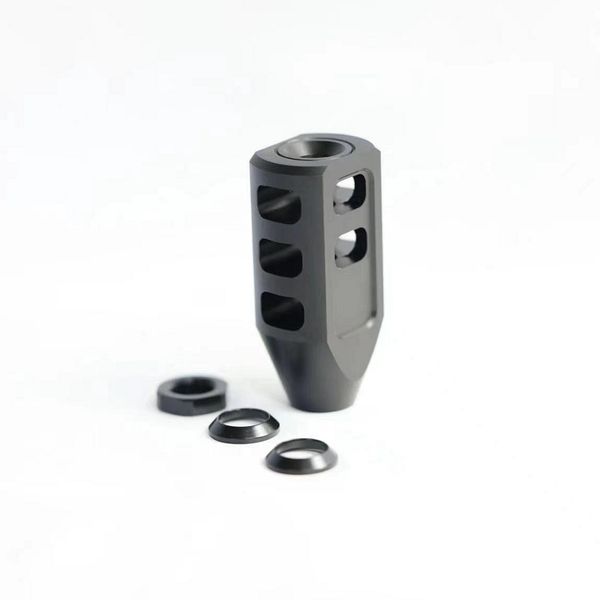 

8th aluminium muzzle brake 5/8-24rh to 13/16-16 outer sleeve with aluminum crush washer jam nut for .308 .45 acp