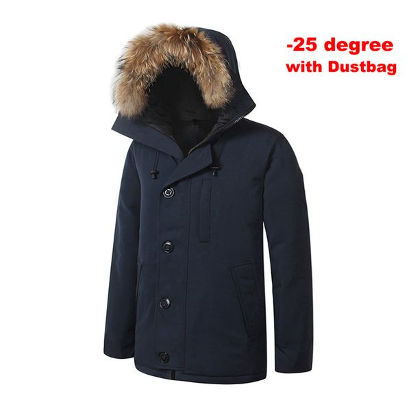 

men down parka winter thick waterproof men's parkas windbreaker real removeable raccoon fur, Black