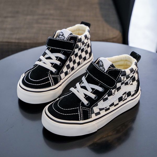

Baby Girls Shoes New Spring Canvas Shoes Breathable Toddler Boys Boots Sneakers Children Running Shoes Size 20-37, Plaid black