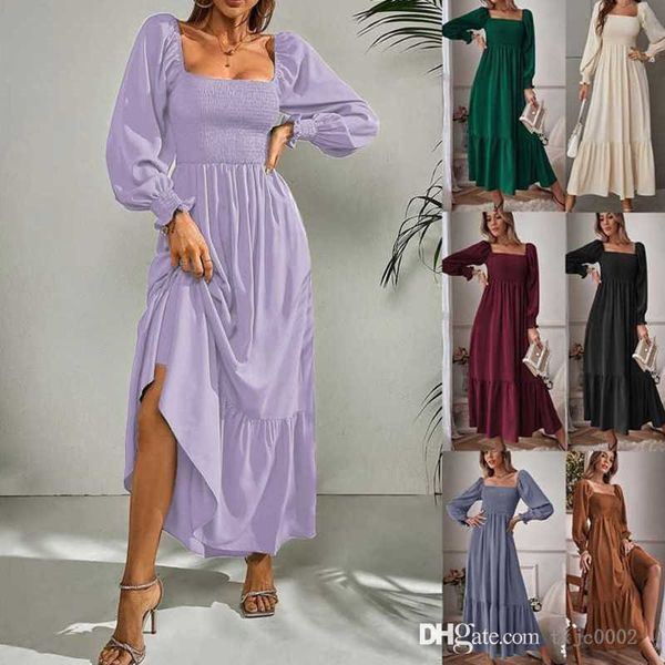 

plus size 4xl women maxi dresses 2022 autumn square neck long sleeve ruffle high waist tight temperament dress, Black;gray