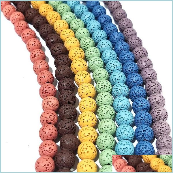 

stone 7pcs/set 8mm seven chakras colorf lava stone loose beads charms beaded diy bracelet necklace jewelry making accessories drop d dhqny, Black