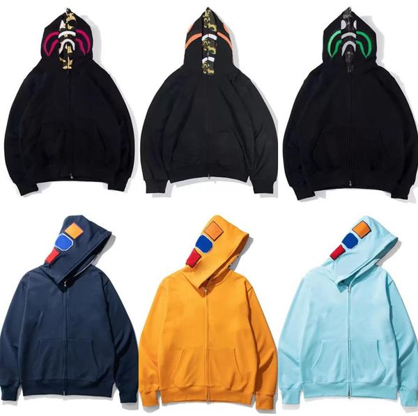 

designer shark sweatshirts baps long hooded zipper print loose hip hop, Black