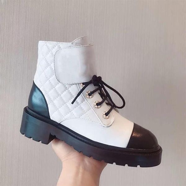 

original style patent calfskin martin boots womens plaid tweed platform flat ankle boot black white leather gingham lace-up wi2816